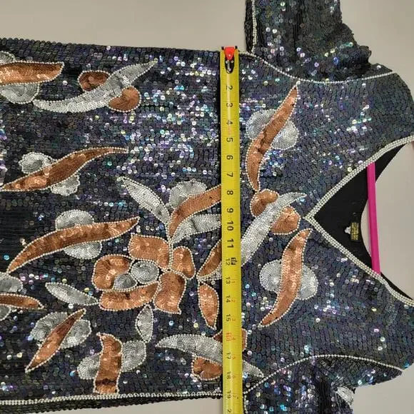 Gorgeous Sequin Sheath Dress | Modest Glam Vintage Silk - Picture 12 of 12